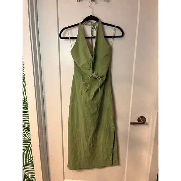 NWT Abercrombie & Fitch Green V-Neckline Midi Dress Size Small - Picture 3 of 8